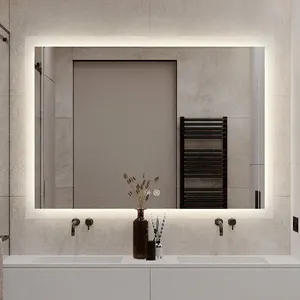 Safety Film Backed Lighting All Around Frameless Rectangle Bath Mirror Led Touch Screen Smart Mirror