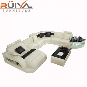 Bộ ghế <span class=keywords><strong>sofa</strong></span> da hiện đại giá rẻ màu trắng kiểu dáng mới của Trung Quốc với đèn LED, bộ ghế <span class=keywords><strong>sofa</strong></span> da phòng khách - Product Image 2