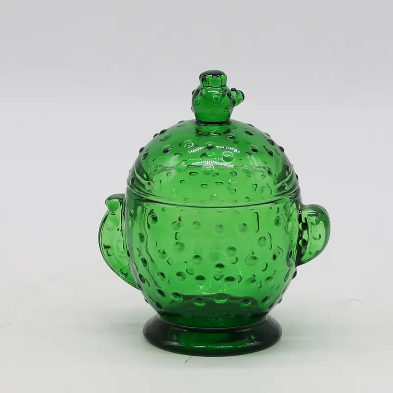 Produtos em alta Produto bonito em forma de cacto, caixa de joias transparente verde, potes de vidro para decoração de casa