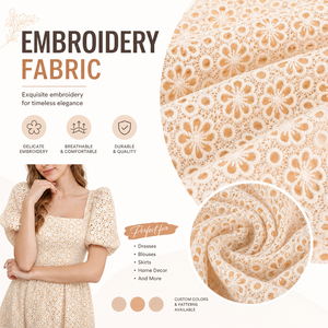 Tela de Encaje Soluble en Agua con Diseño de Flores Crema Personalizado, Encaje <span class=keywords><strong>Floral</strong></span> Calado Transpirable para Prendas de Verano para Mujer - Product Image 1