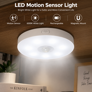 Luz Nocturna LED con Sensor de Movimiento, Recargable, 6000K, Luz Blanca Fría, Redonda, Montaje Magnético, Funciona con Batería, para Uso Doméstico, Escaleras - Product Image 1