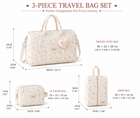 Ensemble de 3 sacs de voyage matelassés pour femme, sac de week-end, sac fourre-tout, trousse de toilette, organisateur de bagages, logo personnalisé OEM ODM