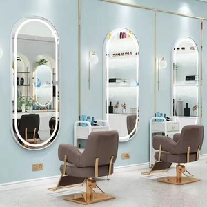 Espejo de Salón Minimalista de Aluminio Dorado/Plateado, Elegante Espejo de Peluquería LED con Luces de 3 Colores para Barbería Moderna - Product Image 5