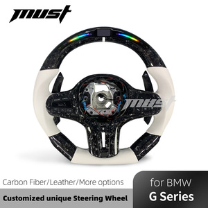 พวงมาลัยแอลอีดีสมาร์ทไฟเบอร์คาร์บอนปลอมแปลงสีเงินกำหนดเองได้ความร้อนที่พวงมาลัยสำหรับ BMW G Series 3 4 5 6 7 8 X3 X4 X5 XM M3 M4 Z4 M8 M5 - Product Image 2