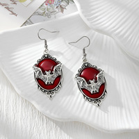 Boucles d'oreilles pendantes chauve-souris gothiques d'Halloween, boucles d'oreilles en alliage émaillé, boucles d'oreilles pendantes chauve-souris ovales vintage pour les boutiques de détail