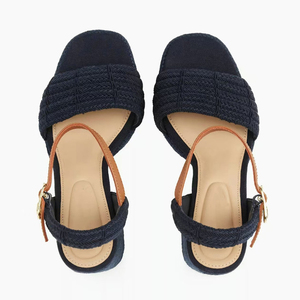 Sandales à talons hauts épais pour femmes, plateforme fantaisie, matériaux tressés, bout ouvert, à bride cheville, style escarpins - Product Image 5