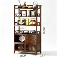 Honvidora Meuble de Salon Multifonctionnel en Bambou, Style Chinois, avec Double Tiroirs Côté Droit et Porte Inférieure, pour Présentation et Rangement