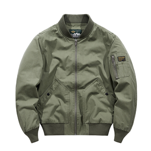 Blouson bomber pour homme, veste décontractée coupe-vent à fermeture éclair, col montant, couleur unie, automne - Product Image 1