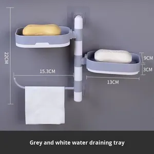 Wholesale Wall-Mounted ABS <b>Soap</b> <b>Holder</b> No Drilling Rotatable Draining Moisture-Proof Multi-Layer Bathroom Rack - Product Image 4