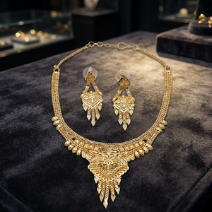 ชุดเครื่องประดับแฟชั่นสร้อยคอสั้น14K 18K 24K ชุดเครื่องประดับดีไซน์ลายดอกไม้แบบดั้งเดิมชุดเครื่องประดับทำจากทองเหลืองทอง - Product Image 2