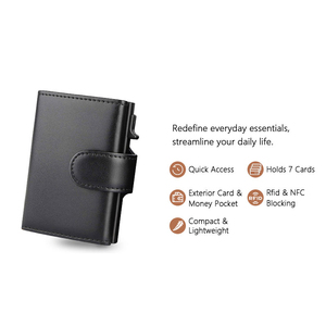 Aluminum <strong>Credit</strong> <strong>Card</strong> Black Wallet Rfid Blocking Trifold Alloy Business Casual Coin Purse Leather <strong>Metal</strong> <strong>Card</strong> <strong>Holder</strong> - Product Image 3