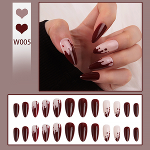 Uñas Postizas en Forma de Almendra Color Borgoña con Puntas Vintage Minimalistas, Acabado Natural Brillante, Juego de Uñas Postizas Reutilizables - Product Image 5