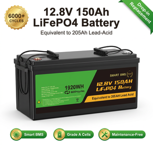 Bateria LiFePO4 Grau A 12.8V 150Ah 1920Wh com BMS 100A, 6000 Ciclos, Fosfato de Ferro-Lítio Solar para Armazenamento de Energia, RV e Aplicações Navais - Product Image 1