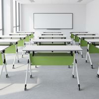 Table de formation mobile XHS-801 1200x400x750mm avec boîte de rangement sous le bureau, pieds à roulettes, pour salle de classe et réunion, blanc et vert