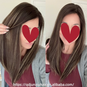 Topper de luxe en <span class=keywords><strong>cheveux</strong></span> humains naturels pour cuir chevelu, lisses, 100% Remy, avec dentelle HD, brun foncé mélangé avec mèches, à clipser, véritable - Product Image 1