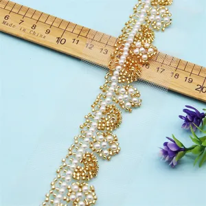 白色_银色_金色织物手工缝纫工艺材料布3d珍珠串珠花装饰蕾丝绣花丝带