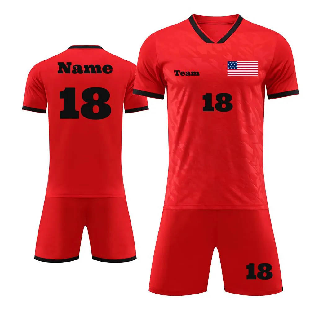 Voetbalshirt Set Voor Kinderen Nr. 18 Aangepaste Naam Trainingspak Truien Sneldrogende Ademende Kinderen Teamtraining Voetbaluniform