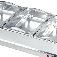 Chauffe-Plats Électrique à 3 Bacs, Réchaud Alimentaire en Acier Inoxydable avec Température Réglable, Idéal pour les Fêtes, Hôtels et Traiteurs