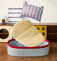 Coussin Nid pour Animaux de Compagnie Ovale Semi-fermé, Tendance et Adorable, pour Chien et Chat, avec Tapis en Rotin Réversible Rafraîchissant, Respirant, Doux, pour l'Été, avec Coussin de Soutien et Antidérapant