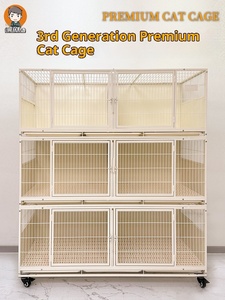 Cage d'élevage pour chats de petite taille, modèle Iron Cat, pour usage domestique et intérieur, avec conception à trois niveaux et trois plateaux, panneau arrière solide amélioré - Product Image 1