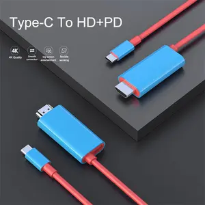 USB-C USB 3.1 Tipe C, Konverter Adaptor Video HDTV Ultra HD 1080P 4K, Kabel Pengisian Daya untuk Samsung Macbook Xiaomi Switch