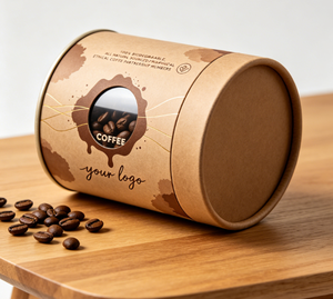 หลอดกาแฟกระดาษคราฟท์รักษ์โลกพร้อมลายฟอยล์สีทอง กล่องทรงกระบอกรีไซเคิลได้สำหรับเก็บเมล็ดกาแฟ - Product Image 1