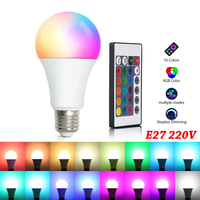 Ampoule LED RGB 7W 9W 12W E27 A60 A65 A70 avec télécommande, 16 couleurs, AC 165-265V, pour la décoration de la maison