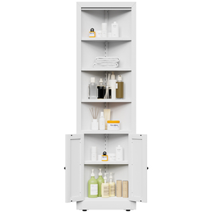 White Corner Metal Storage Cabinet, 2 Doors 5 <b>Adjustable</b> <b>Shelves</b> Freestanding Space Saving Cabinet for Home Kitchen Bathroom Use - Product Image 5