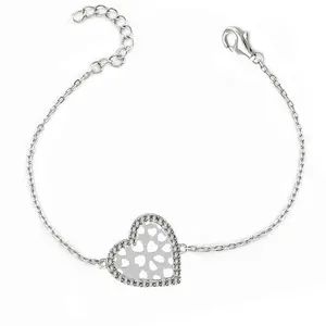 Italian Silver Jewelry Luxury Band Supplier Heart Hollow Shape Charm Chain Bracelet