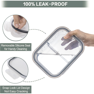 Boîte à lunch <span class=keywords><strong>en</strong></span> <span class=keywords><strong>verre</strong></span> borosilicate 2 compartiments avec couvercle <span class=keywords><strong>en</strong></span> PP sans BPA, compatible micro-ondes et lave-vaisselle, anti-fuite, écologique, empilable - Product Image 3