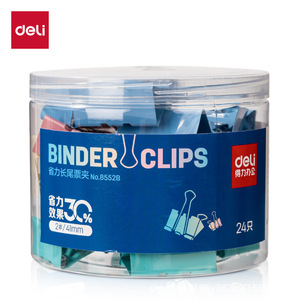 Deli Binder <b>Clips</b> 24mm Metal Long Tail Office Supplies 24 Pieces - Product Image 1