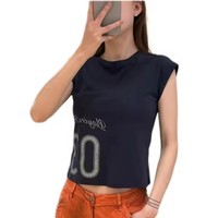 Camiseta de Moda al por Mayor con Logotipo Personalizado, Camiseta de Verano de Alta Calidad para Mujer, Camiseta Estampada de Manga Corta con Cuello Redondo, Ropa de Mujer