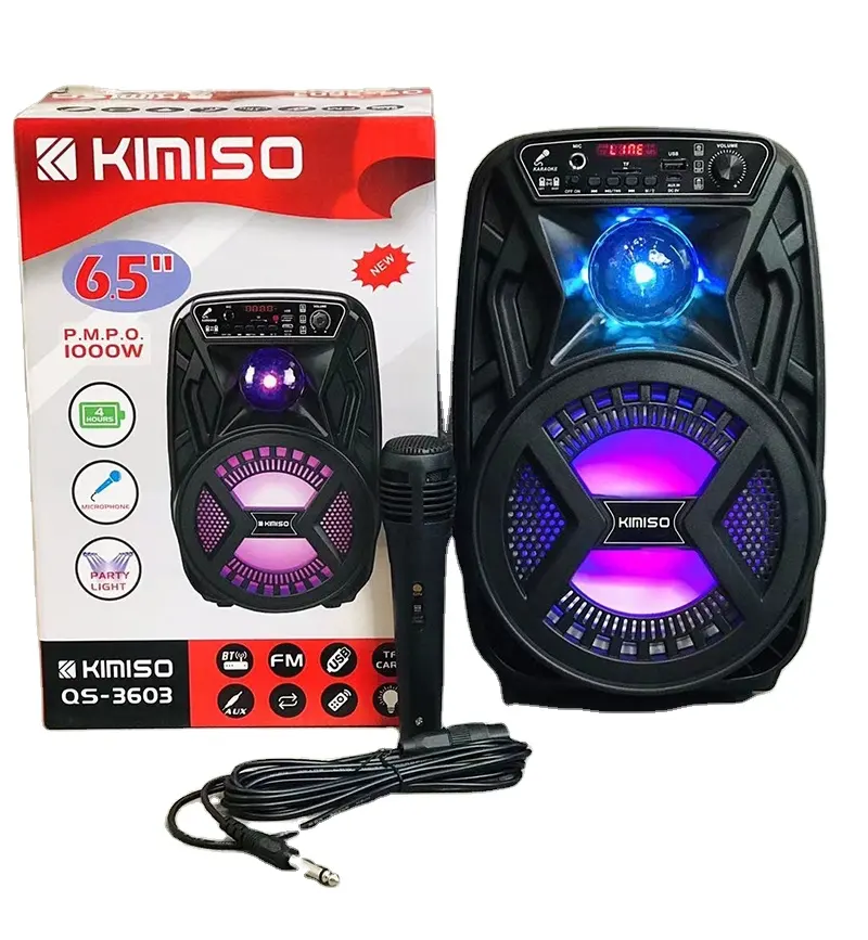 Altavoz portátil para exteriores, carrito con luz LED y micrófono con cable, trípode, 6,5 pulgadas, gran oferta, QS-3603 Estados Unidos