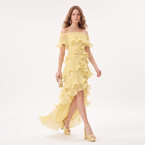 Elegant <strong>Lemon</strong> Yellow Off the Shoulder High Low <strong>Dress</strong> Tiered Ruffle Pleated Chiffon Evening Gown Asymmetrical Party <strong>Dress</strong> 2026 - Product Image 4