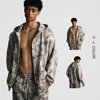 Sweat à capuche zippé camouflage 340 g/m² coupe ample avec poche avant pour homme – Style Hip Hop et streetwear décontracté