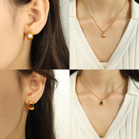 Parure Collier et Boucles d'Oreilles en Acier Inoxydable Plaqué Or 18K avec Pendentif Œil de Tigre Géométrie Irrégulière Zhongzhe, Tendance et Étanche