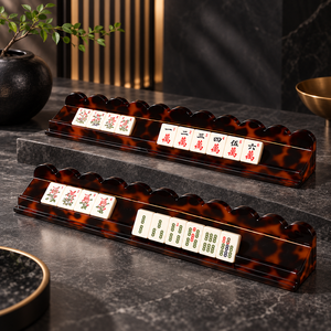Custom Clear Acrylic American Mahjong Rack with Pusher 18 Inch Wave Tortoiseshell Mahjong Row Ruler <b>Tile</b> Holder 4-Player - Product Image 3
