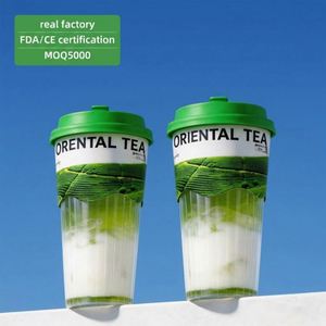 Gobelets jetables personnalisés de 90 mm de diamètre pour bubble tea, jus et boissons ; Gobelets en plastique PP rayés pour usage commercial et fêtes - Product Image 1