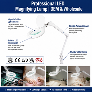 โคมไฟขยายภาพ LED ระดับมืออาชีพ พร้อมแขนปรับได้และที่หนีบโต๊ะ สำหรับร้านเสริมสวย สปา ขายส่ง OEM - Product Image 1
