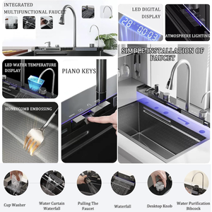 Évier de cuisine multifonctionnel à bassin unique avec poubelle et porte-<span class=keywords><strong>vaisselle</strong></span> CN SUS cascade à affichage numérique - Product Image 6