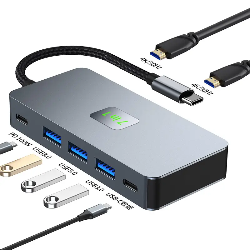 Tốt Nhất-Bán 4K USB 3.0 Máy Tính Xách Tay Docking Station USB C 7 Trong 1 Hub Bề Mặt Docking Station