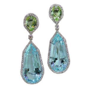 Pendientes de Boda Personalizados en Azul Marino y Verde, Hechos a Mano, con Cristales Grandes de Zirconia, Nuevo Diseño Geométrico Irregular, Románticos y a la Moda - Product Image 1