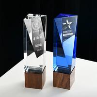 Trophée en cristal créatif avec base en bois, cadeau d'affaires, trophée en cristal vierge, gravure laser personnalisée