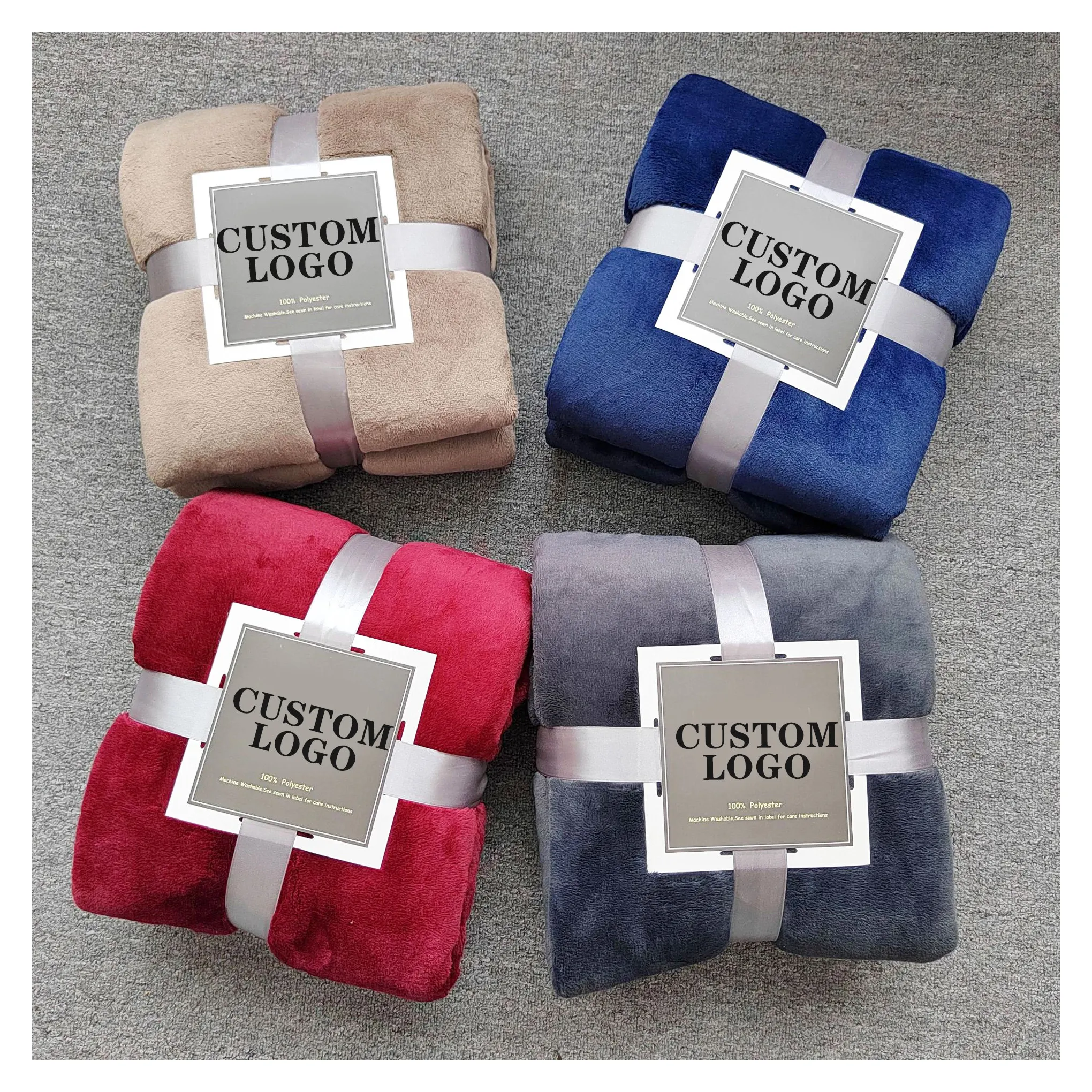 Wholesale Custom logo 100% Polyester Cheap Soft Warm Blanket Solid Other Throw Fleece Flannel Blankets throw for winter bed sofa