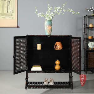Bamboo Entryway Cabinet Lacquered Bamboo 2 Door Chinese Style Living Room Storage Cabinet - Product Image 2