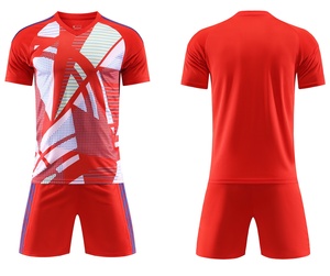 Hot Sale Custom Logo Heren Voetbal Truien & Shirts Rood Wit Ademend Snel Droog 100% Polyester Uniform Sets - Product Image 2