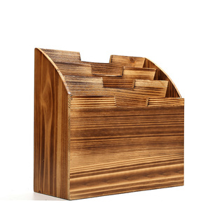 Organizador de revistas de escritorio de madera maciza, estante de almacenamiento A4 de 3 niveles para libros y documentos de oficina, forma cuadrada de color llama - Product Image 5