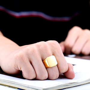 SS8-177R Steel Soldier Trendy Design High Polished Men <strong>Titanium</strong> Steel <strong>Black</strong> Gold Color Square Party Geometric <strong>Ring</strong> - Product Image 5
