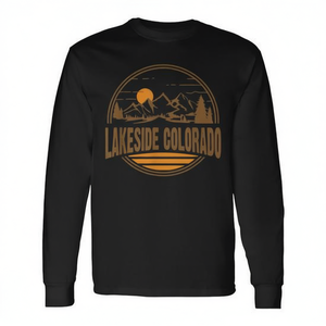 T-shirt a maniche lunghe con stampa souvenir di Lakeside Colorado Mountain Hiking - Product Image 2