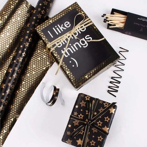 Custom Eco-Friendly Recyclable Black Gold Foil Gift <b>Wrap</b> <b>Paper</b> <b>Roll</b> Stars Hearts Geometric Patterns Double Sided PE Digital - Product Image 2